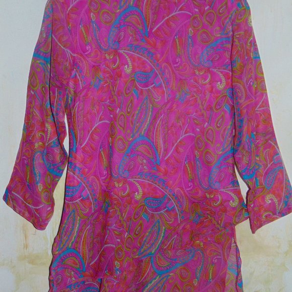 Makon Chic Luxury Resort Embroidered Caftan Tunic Blouse Fuchsia PINK SZ XXL - Picture 6 of 8